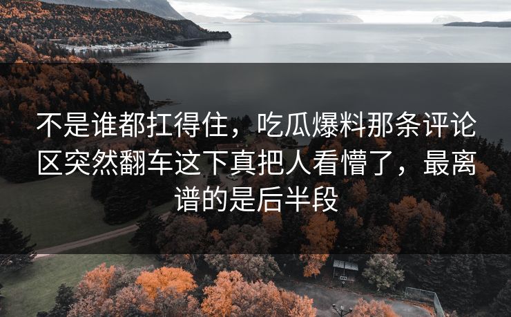 不是谁都扛得住,吃瓜爆料那条评论区突然翻车这下真把人看懵了,最离谱的是后半段 不是谁都扛得住,吃瓜爆料那条评论区突然翻车这下真把人看懵了,最离谱的是后半段