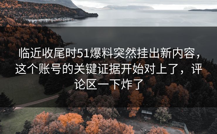 临近收尾时51爆料突然挂出新内容,这个账号的关键证据开始对上了,评论区一下炸了 临近收尾时51爆料突然挂出新内容,这个账号的关键证据开始对上了,评论区一下炸了